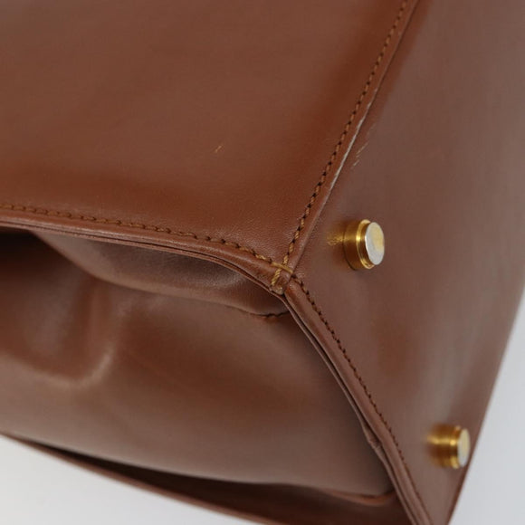 Salvatore Ferragamo Hand Bag Leather Brown Gold Auth BA8753