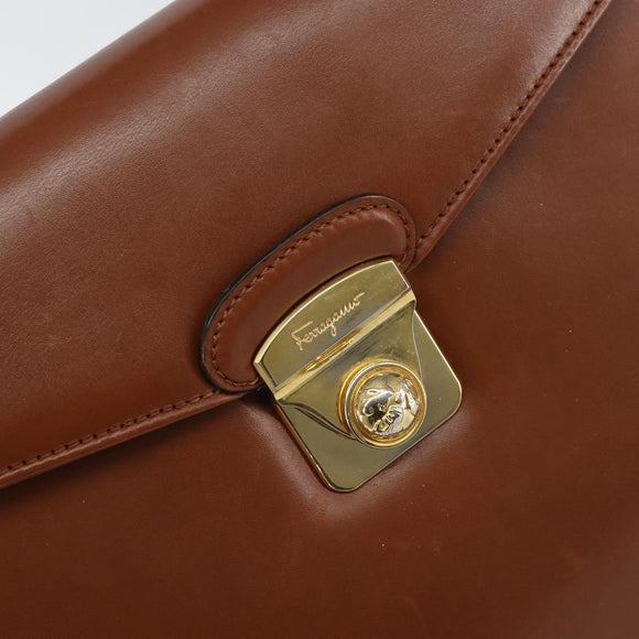 Salvatore Ferragamo Hand Bag Leather Brown Gold Auth BA8753