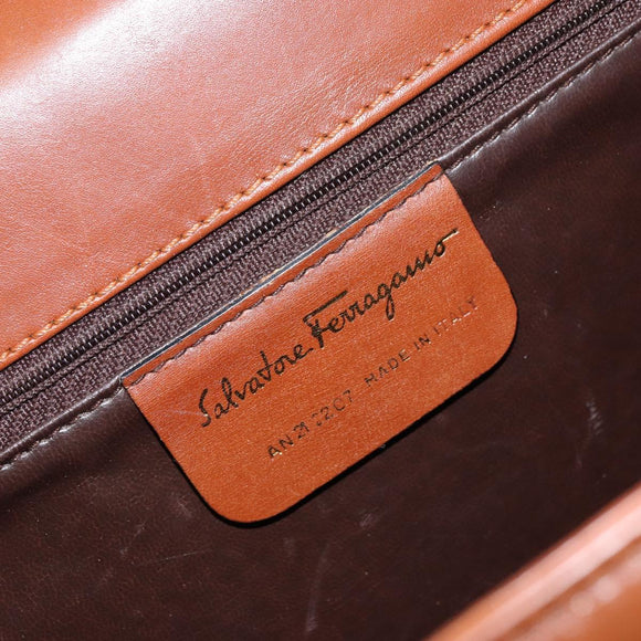 Salvatore Ferragamo Hand Bag Leather Brown Gold Auth BA8753