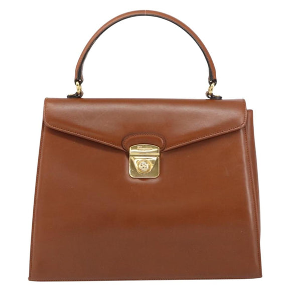 Salvatore Ferragamo Hand Bag Leather Brown Gold Auth BA8753