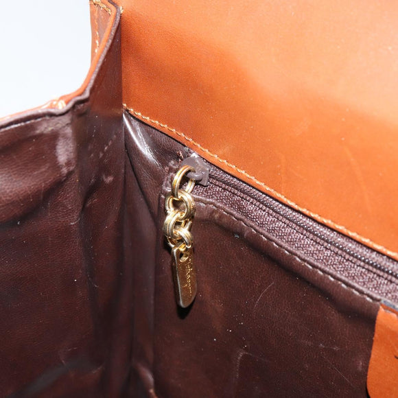 Salvatore Ferragamo Hand Bag Leather Brown Gold Auth BA8753