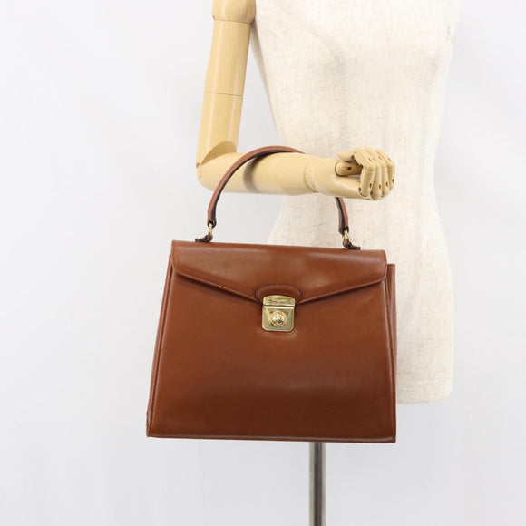 Salvatore Ferragamo Hand Bag Leather Brown Gold Auth BA8753