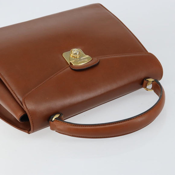 Salvatore Ferragamo Hand Bag Leather Brown Gold Auth BA8753