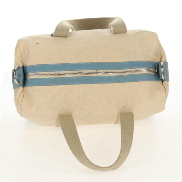 CHANEL Boston Bag Canvas Beige Silver CC Auth BA8755