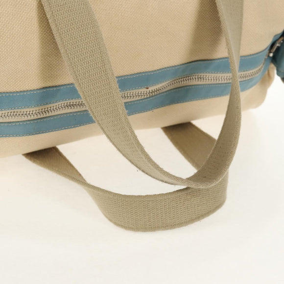 CHANEL Boston Bag Canvas Beige Silver CC Auth BA8755