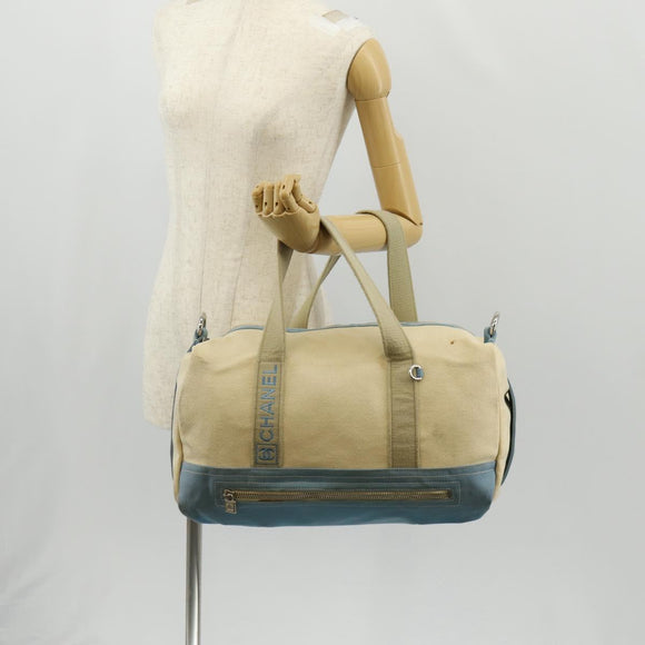 CHANEL Boston Bag Canvas Beige Silver CC Auth BA8755