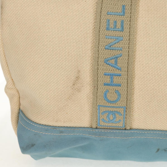 CHANEL Boston Bag Canvas Beige Silver CC Auth BA8755
