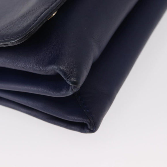 VALENTINO Studs Chain Shoulder Bag Leather Navy Gold Auth BA8756