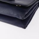 VALENTINO Studs Chain Shoulder Bag Leather Navy Gold Auth BA8756-14