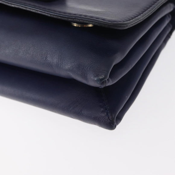 VALENTINO Studs Chain Shoulder Bag Leather Navy Gold Auth BA8756