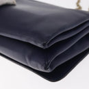 VALENTINO Studs Chain Shoulder Bag Leather Navy Gold Auth BA8756-16