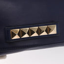 VALENTINO Studs Chain Shoulder Bag Leather Navy Gold Auth BA8756-17