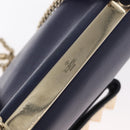 VALENTINO Studs Chain Shoulder Bag Leather Navy Gold Auth BA8756-10