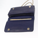VALENTINO Studs Chain Shoulder Bag Leather Navy Gold Auth BA8756-18