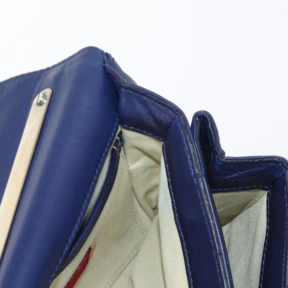 VALENTINO Studs Chain Shoulder Bag Leather Navy Gold Auth BA8756