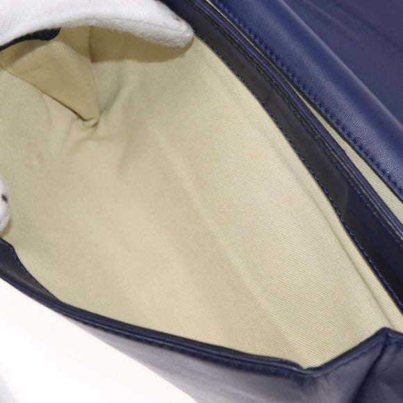 VALENTINO Studs Chain Shoulder Bag Leather Navy Gold Auth BA8756