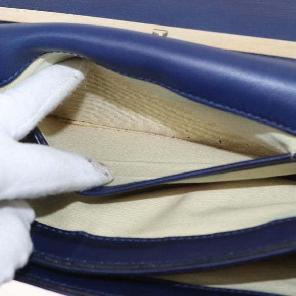 VALENTINO Studs Chain Shoulder Bag Leather Navy Gold Auth BA8756