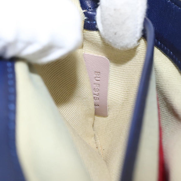 VALENTINO Studs Chain Shoulder Bag Leather Navy Gold Auth BA8756