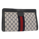 GUCCI GG Supreme Sherry Line Clutch Bag PVC Red Navy 84 014 2125 28 Auth BA8773-1