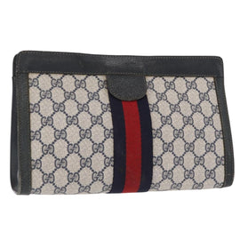 GUCCI GG Supreme Sherry Line Clutch Bag PVC Red Navy 84 014 2125 28 Auth BA8773