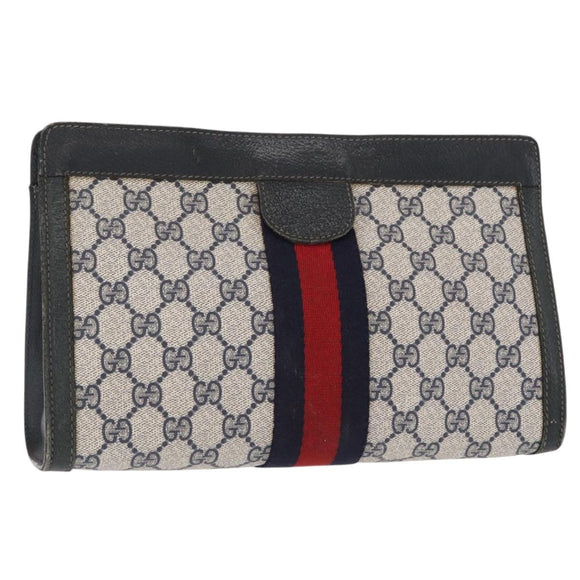 GUCCI GG Supreme Sherry Line Clutch Bag PVC Red Navy 84 014 2125 28 Auth BA8773