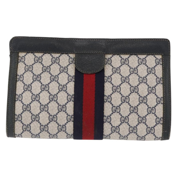 GUCCI GG Supreme Sherry Line Clutch Bag PVC Red Navy 84 014 2125 28 Auth BA8773