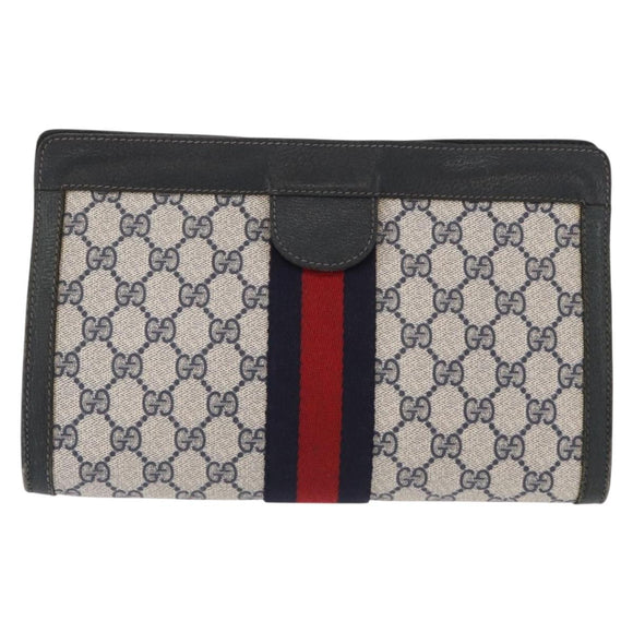 GUCCI GG Supreme Sherry Line Clutch Bag PVC Red Navy 84 014 2125 28 Auth BA8773