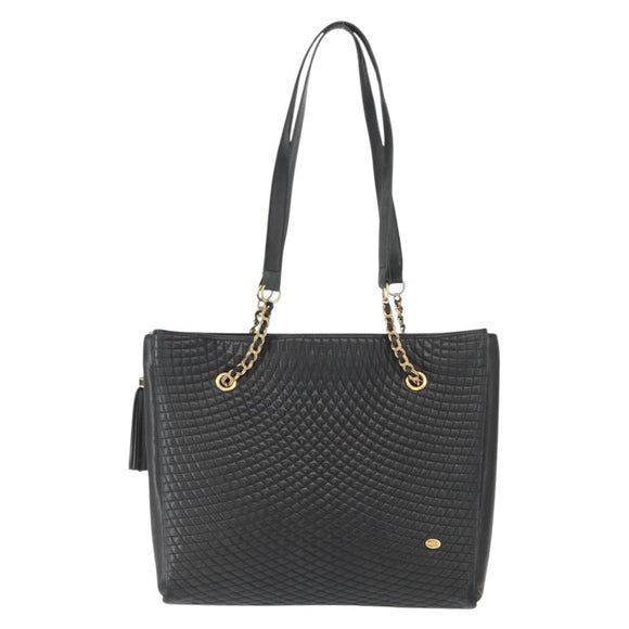 BALLY Chain Shoulder Bag Leather Navy Gold Auth BA8777