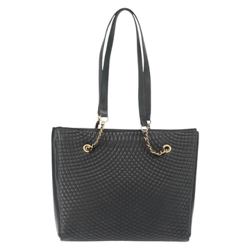 BALLY Chain Shoulder Bag Leather Navy Gold Auth BA8777 - 0