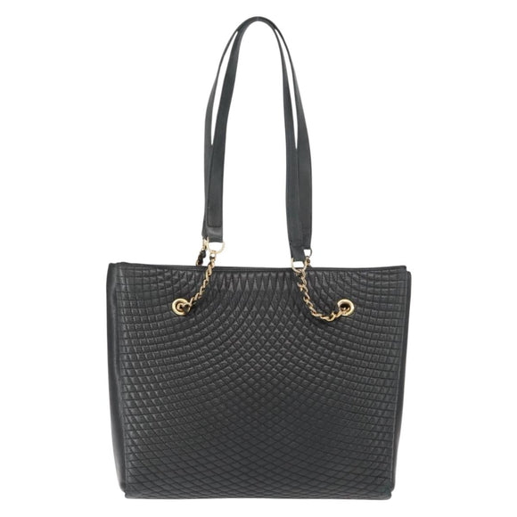 BALLY Chain Shoulder Bag Leather Navy Gold Auth BA8777