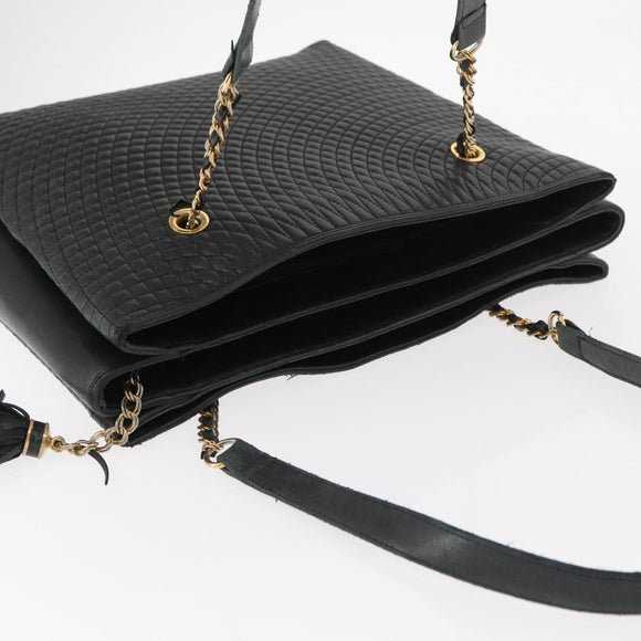 BALLY Chain Shoulder Bag Leather Navy Gold Auth BA8777