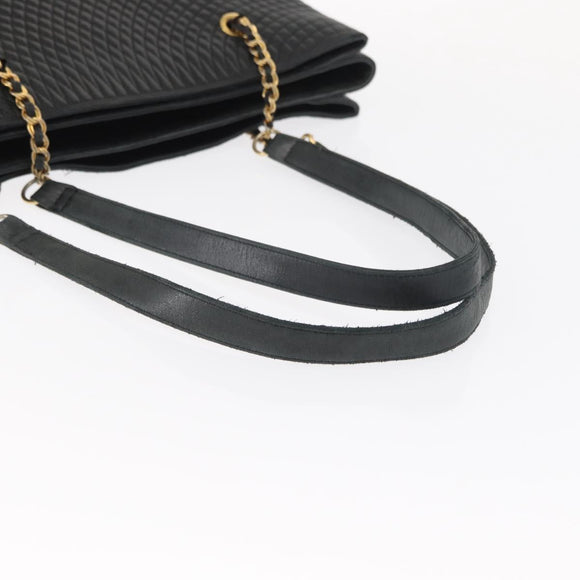 BALLY Chain Shoulder Bag Leather Navy Gold Auth BA8777