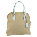 PRADA Hand Bag Canvas Silver Beige Auth BA8778-1
