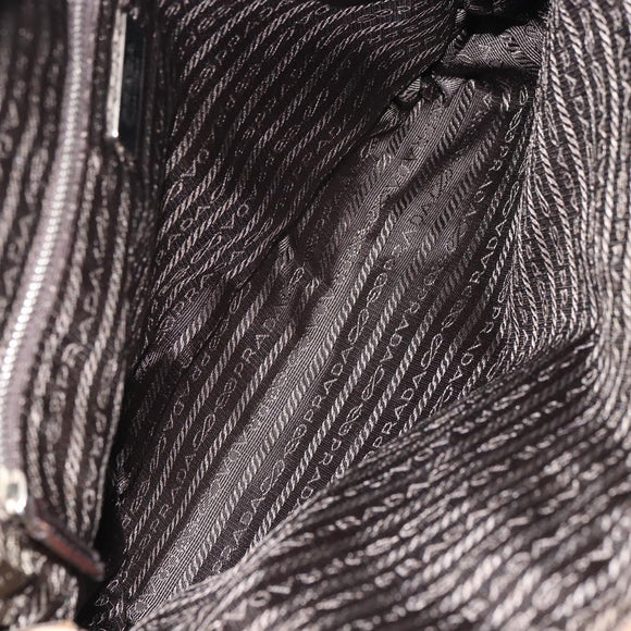 PRADA Hand Bag Canvas Silver Beige Auth BA8778