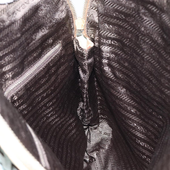 PRADA Hand Bag Canvas Silver Beige Auth BA8778