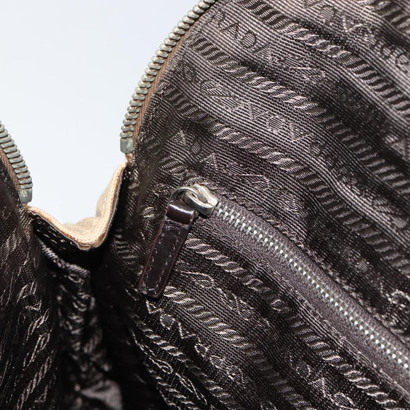 PRADA Hand Bag Canvas Silver Beige Auth BA8778