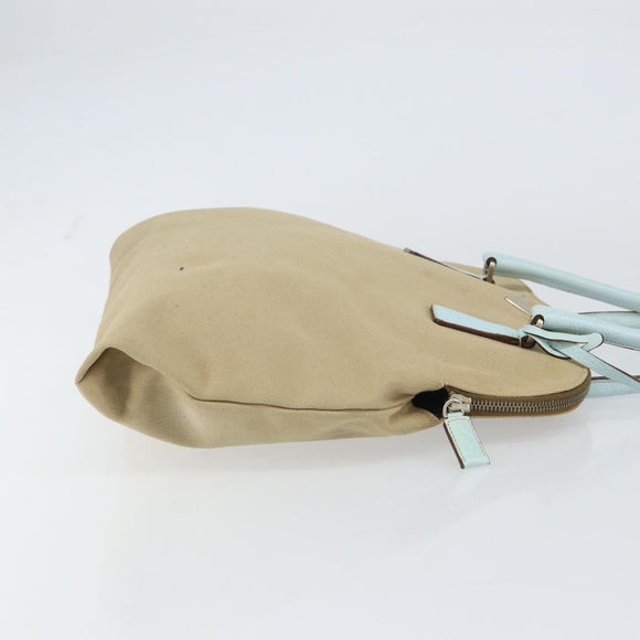 PRADA Hand Bag Canvas Silver Beige Auth BA8778