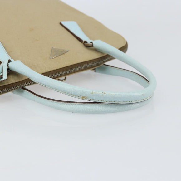 PRADA Hand Bag Canvas Silver Beige Auth BA8778