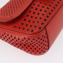 Salvatore Ferragamo Gancini Chain Shoulder Bag Leather Red Gold Auth BA8781-9