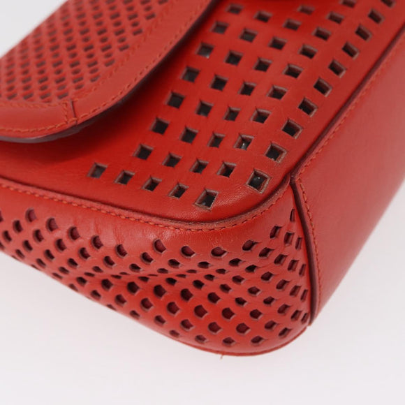 Salvatore Ferragamo Gancini Chain Shoulder Bag Leather Red Gold Auth BA8781