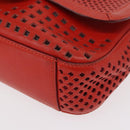 Salvatore Ferragamo Gancini Chain Shoulder Bag Leather Red Gold Auth BA8781-14