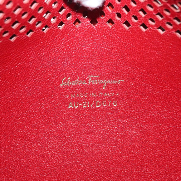 Salvatore Ferragamo Gancini Chain Shoulder Bag Leather Red Gold Auth BA8781