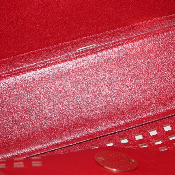 Salvatore Ferragamo Gancini Chain Shoulder Bag Leather Red Gold Auth BA8781