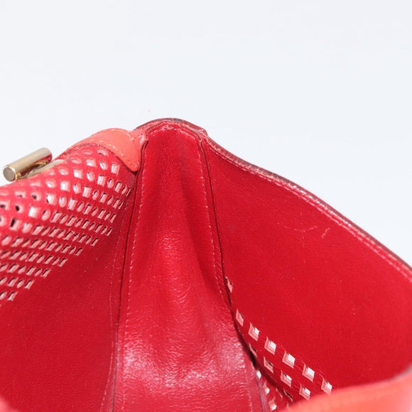 Salvatore Ferragamo Gancini Chain Shoulder Bag Leather Red Gold Auth BA8781