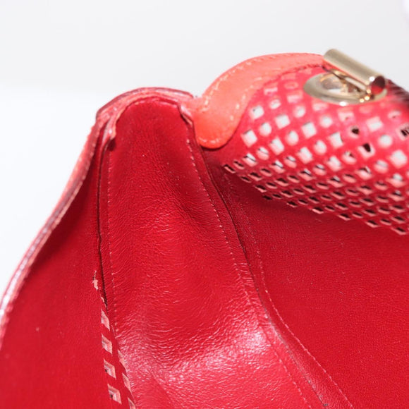 Salvatore Ferragamo Gancini Chain Shoulder Bag Leather Red Gold Auth BA8781