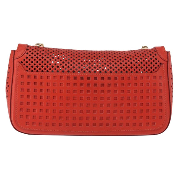 Salvatore Ferragamo Gancini Chain Shoulder Bag Leather Red Gold Auth BA8781