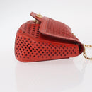 Salvatore Ferragamo Gancini Chain Shoulder Bag Leather Red Gold Auth BA8781-3