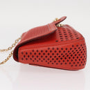 Salvatore Ferragamo Gancini Chain Shoulder Bag Leather Red Gold Auth BA8781-4