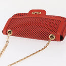 Salvatore Ferragamo Gancini Chain Shoulder Bag Leather Red Gold Auth BA8781-6