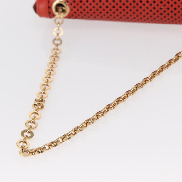 Salvatore Ferragamo Gancini Chain Shoulder Bag Leather Red Gold Auth BA8781